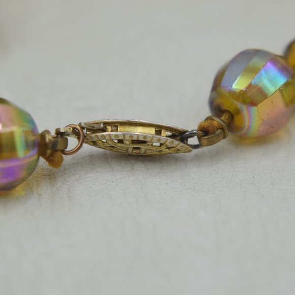 Sterling Amber Aurora Borealis Necklace AB Crystal Bead 44 1/2" - Picture 6 of 12